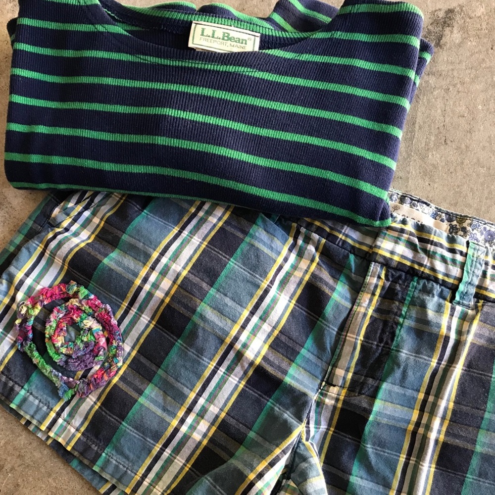 Vintage Striped NavyGreen LLBean Classic LS T